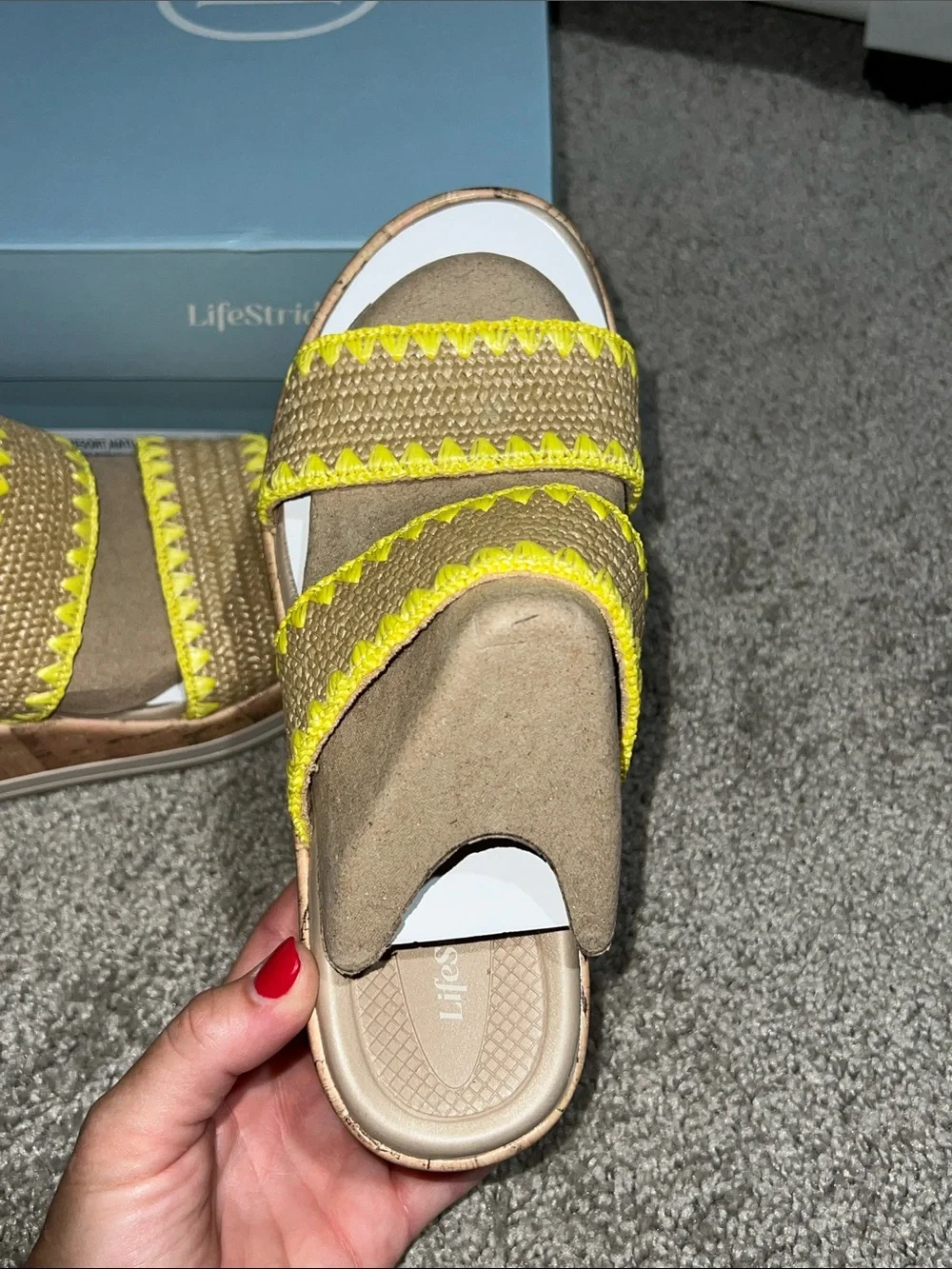 LifeStride bzees air Resort Natural Sandal Yellow Straps shoes comfort 6.5 new